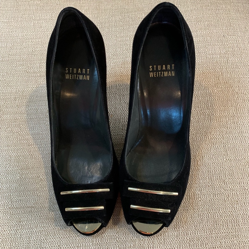 Stuart Weitzman Black Heels with Gold Accents